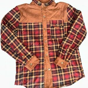 Plaid Button-Up Shirt - Red and Brown